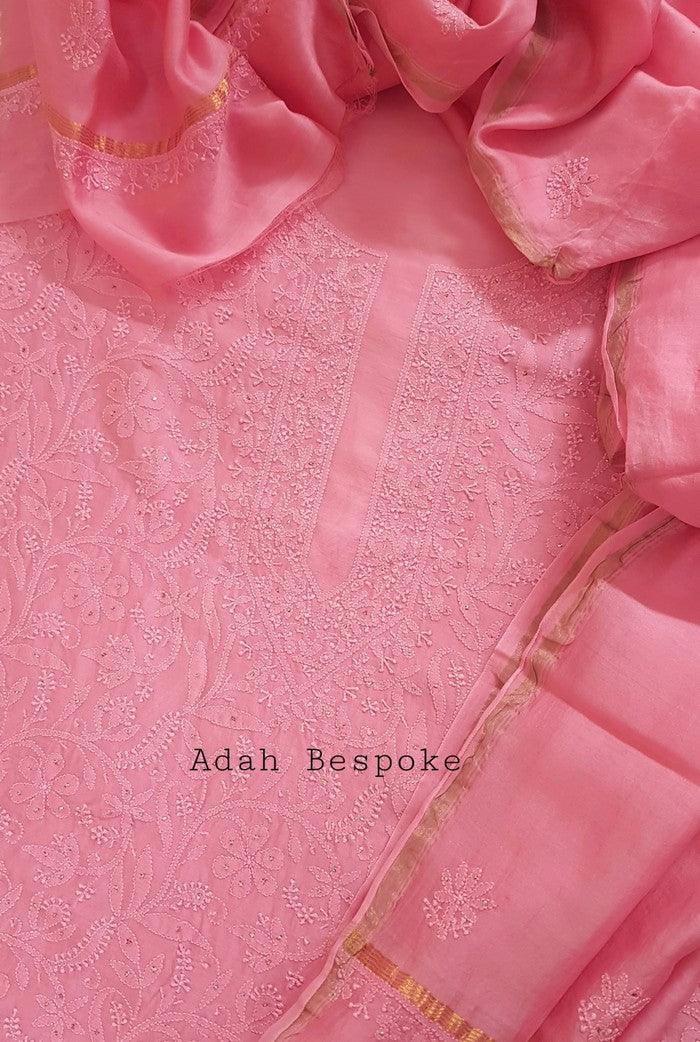 Chikankari Chanderi Silk Suits ( Kurta & Dupatta ) - Adah Chikankari