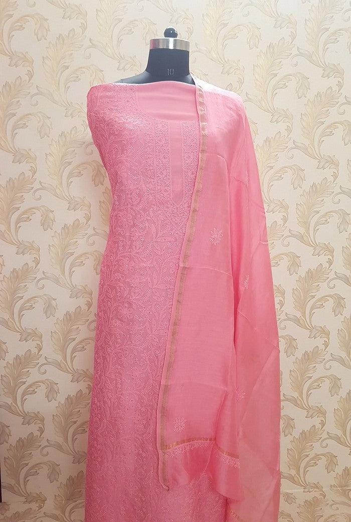 Chikankari Chanderi Silk Suits ( Kurta & Dupatta ) - Adah Chikankari