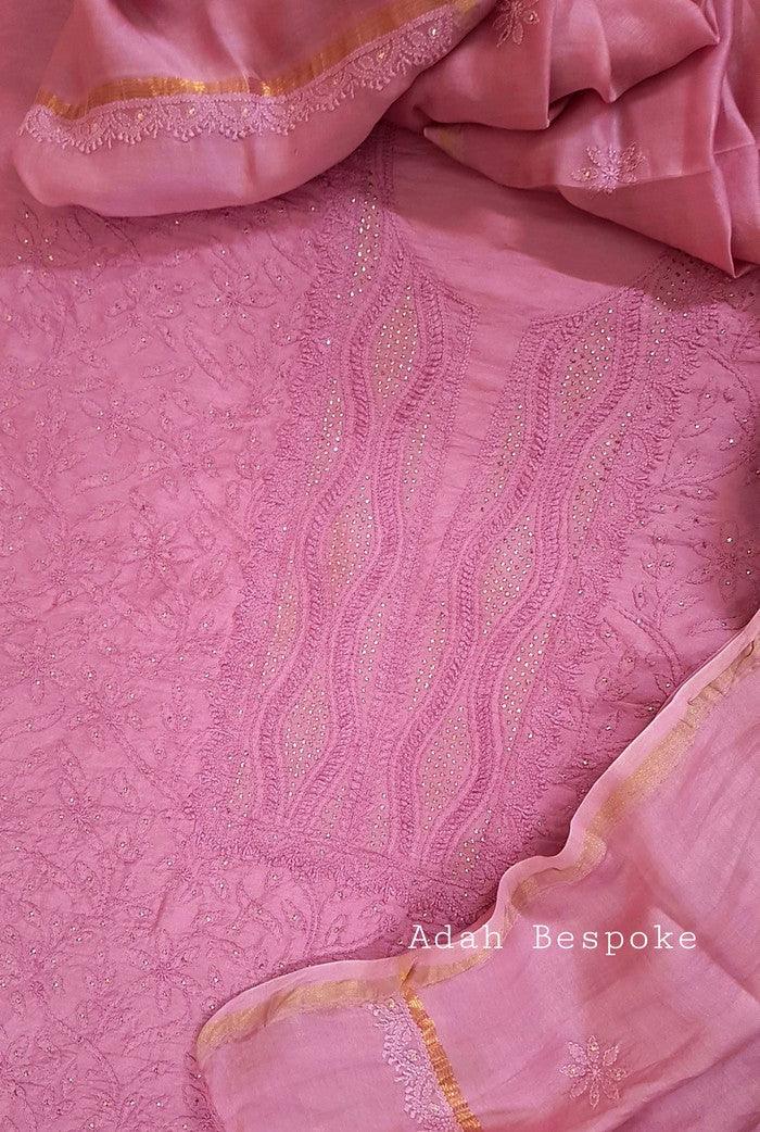 Chikankari Chanderi Silk Suits ( Kurta & Dupatta ) - Adah Chikankari