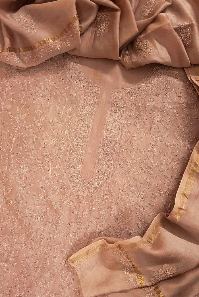 Chikankari Chanderi Silk Suits ( Kurta & Dupatta ) - Adah Chikankari