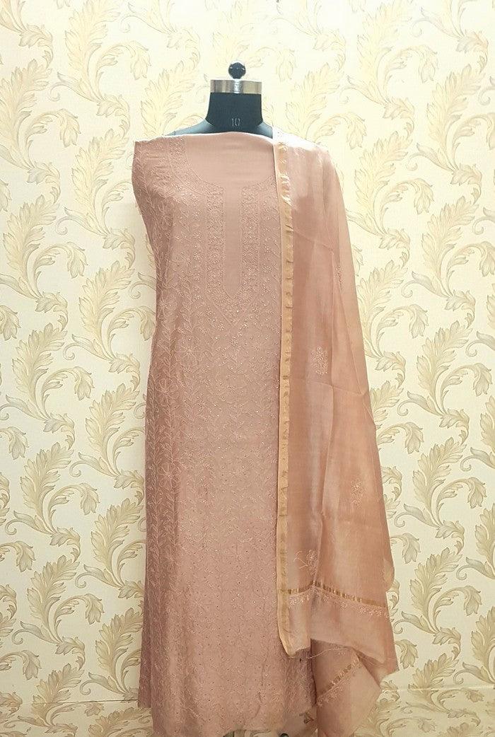 Chikankari Chanderi Silk Suits ( Kurta & Dupatta ) - Adah Chikankari