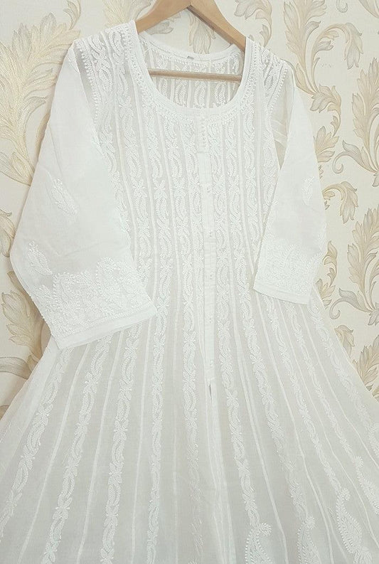 Chikankari Cotton Anarkali ( Stitched ) - Adah Chikankari