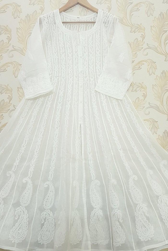 Chikankari Cotton Anarkali ( Stitched ) - Adah Chikankari