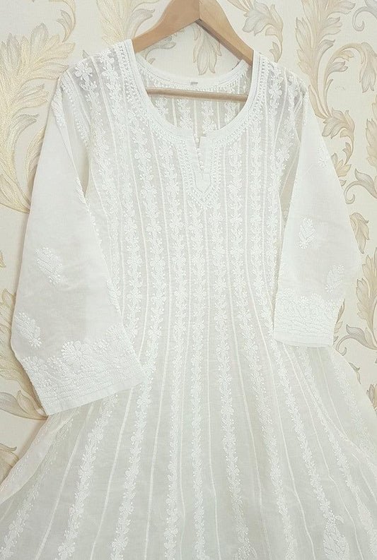 Chikankari Cotton Anarkali ( Stitched ) - Adah Chikankari