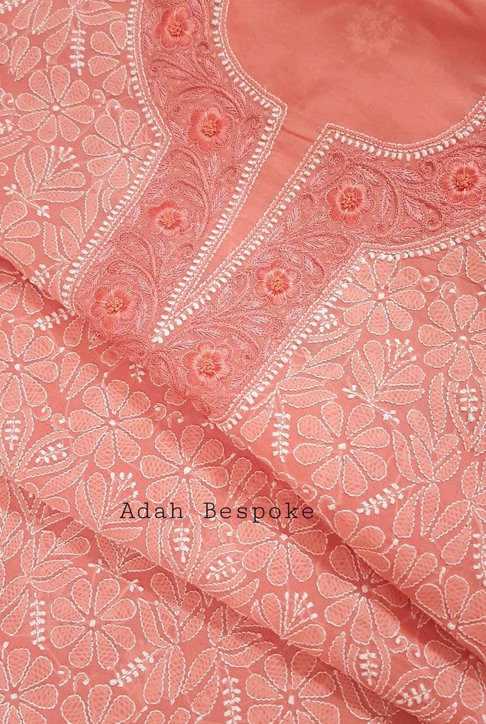Chikankari Cotton Kurta ( Parsi Work ) - Adah Chikankari
