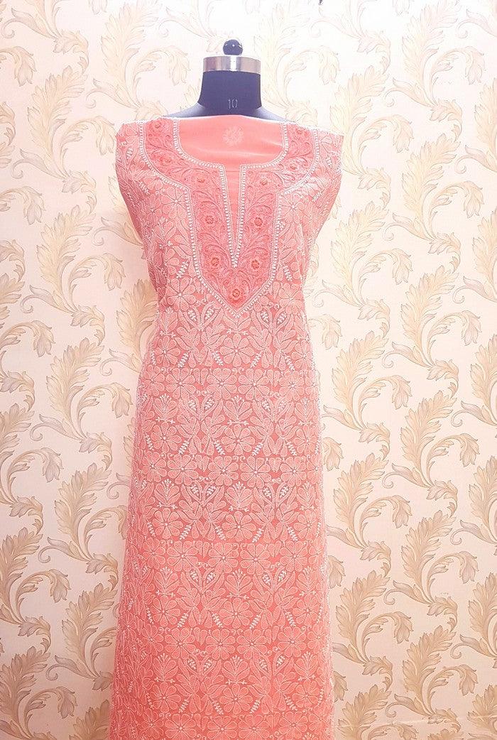 Chikankari Cotton Kurta ( Parsi Work ) - Adah Chikankari