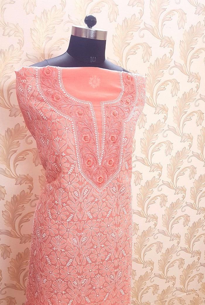 Chikankari Cotton Kurta ( Parsi Work ) - Adah Chikankari
