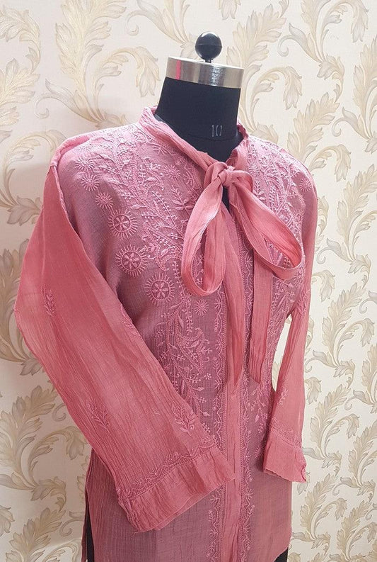 Chikankari Chanderi Top ( Semistitched ) - Adah Chikankari