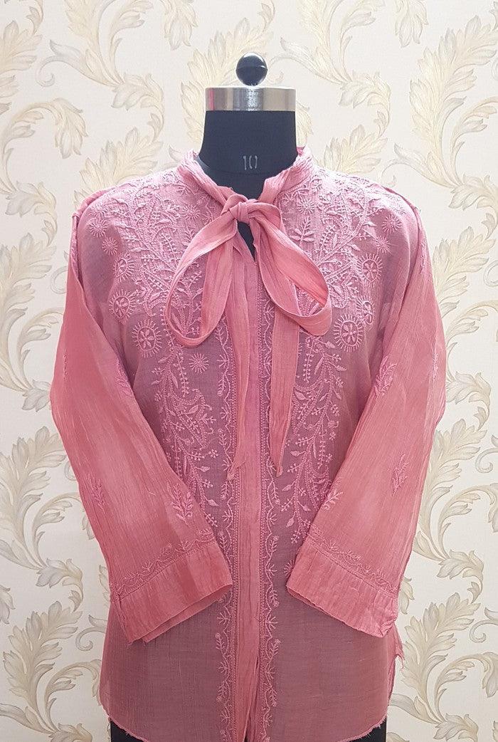 Chikankari Chanderi Top ( Semistitched ) - Adah Chikankari