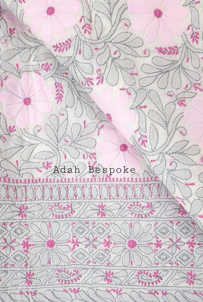 Chikankari Cotton Kurta ( Applique Work ) - Adah Chikankari