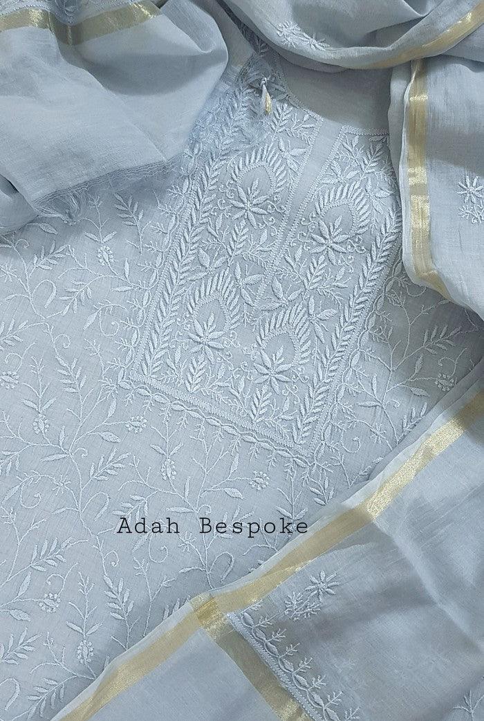 Chikankari Mul Chanderi Suit - Adah Chikankari