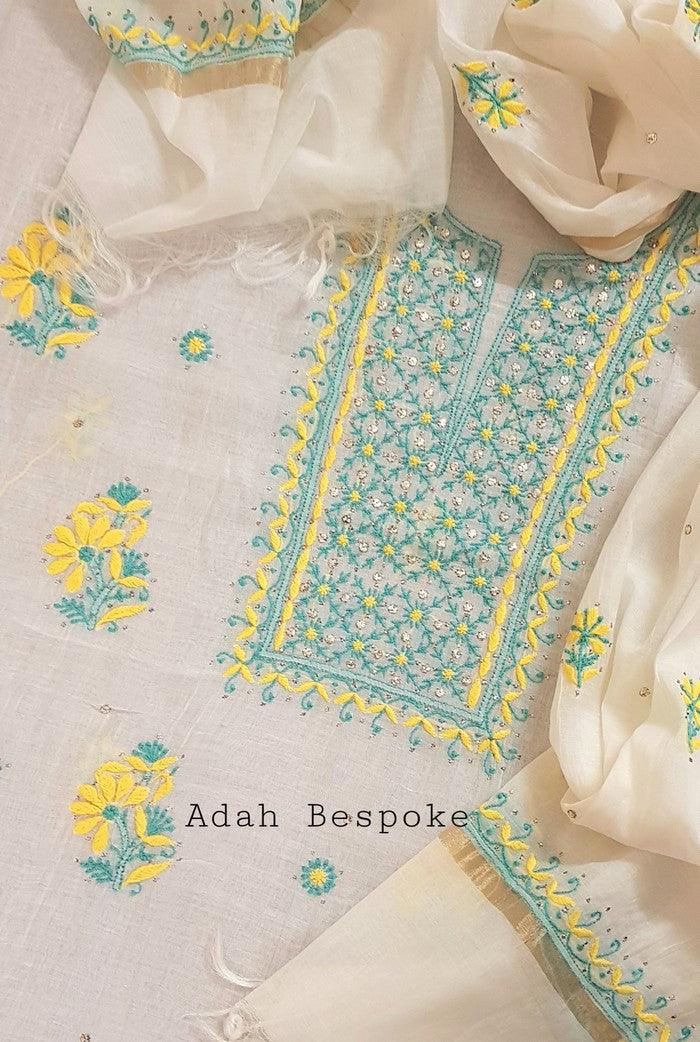 Chikankari Mulmul Chanderi Suit - Adah Chikankari