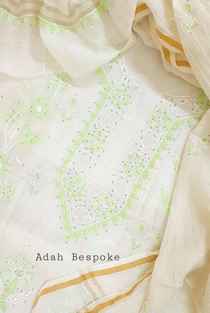 Chikankari Mul Chanderi Designer Suit - Adah Chikankari