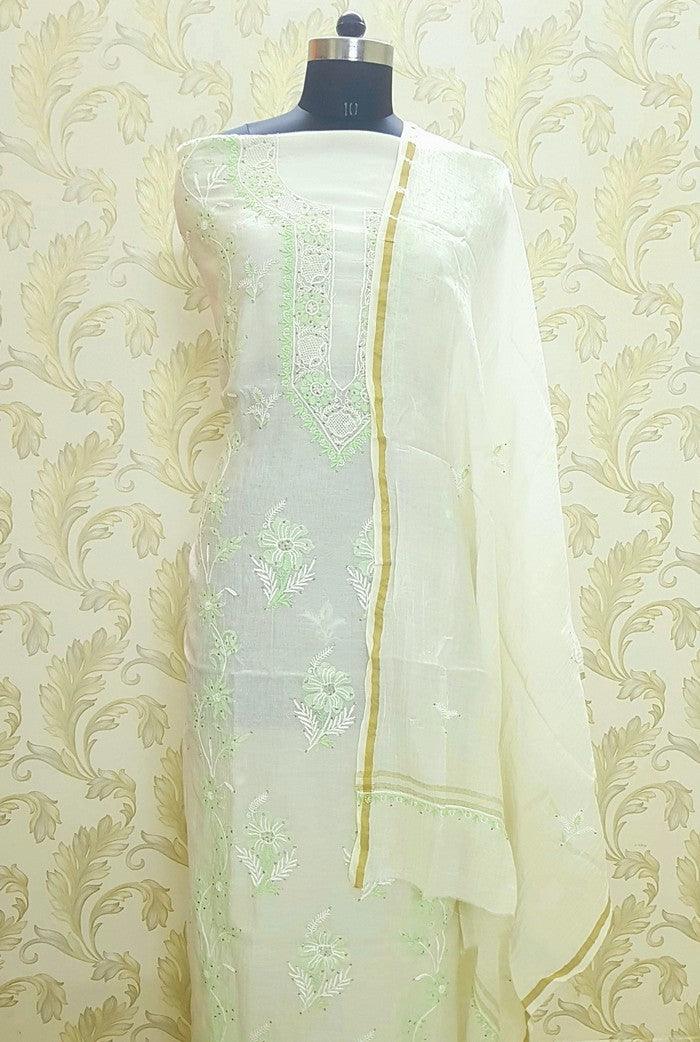 Chikankari Mul Chanderi Designer Suit - Adah Chikankari