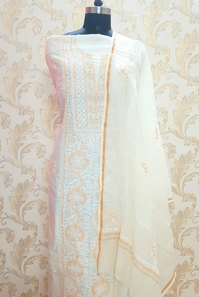 Chikankari Mul Chanderi Designer Suit - Adah Chikankari