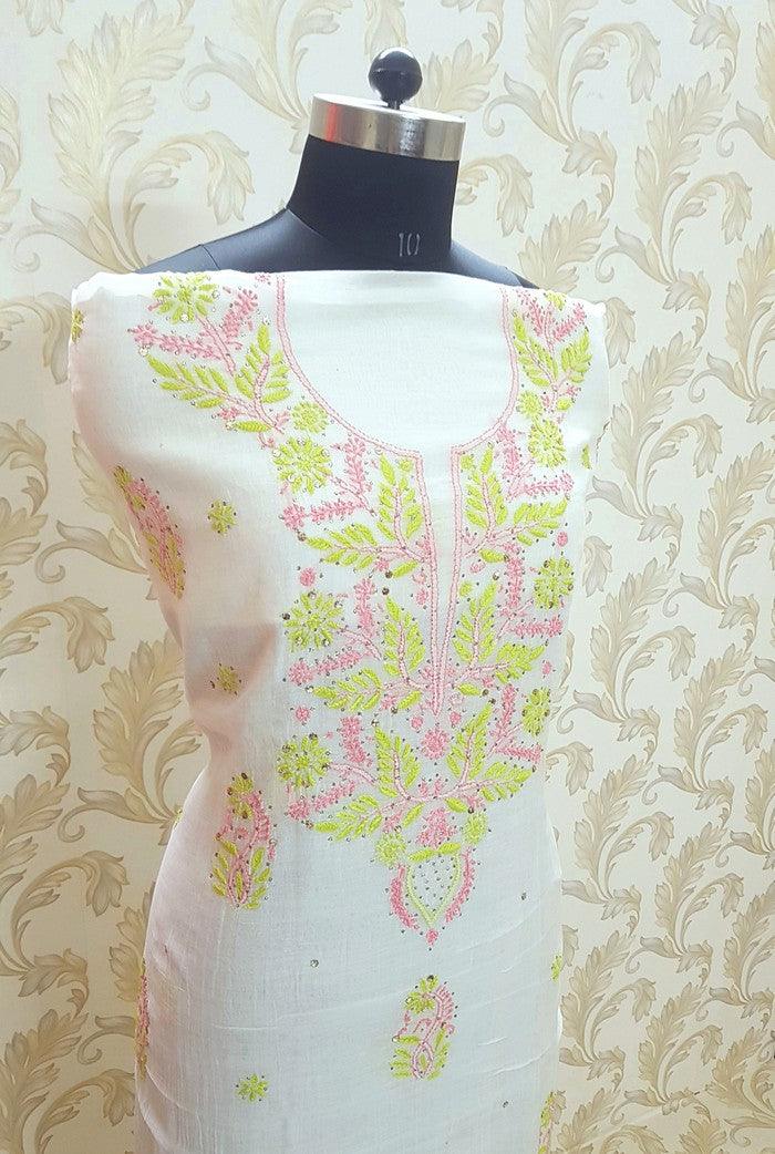 Chikankari Mul Chanderi Designer Suit - Adah Chikankari