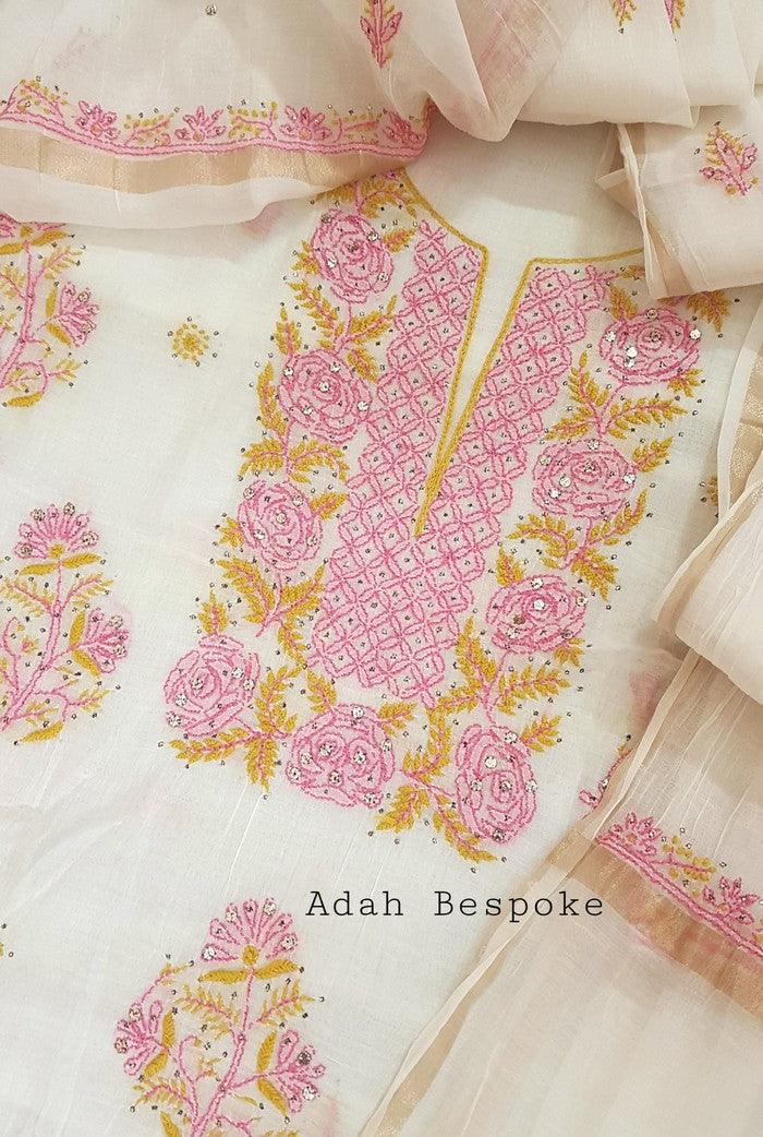 Chikankari Mul Chanderi Designer Suit - Adah Chikankari