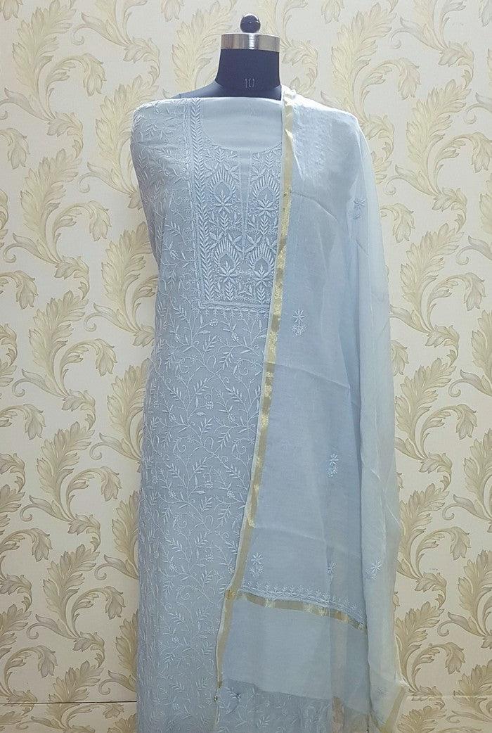 Chikankari Mul Chanderi Suit - Adah Chikankari