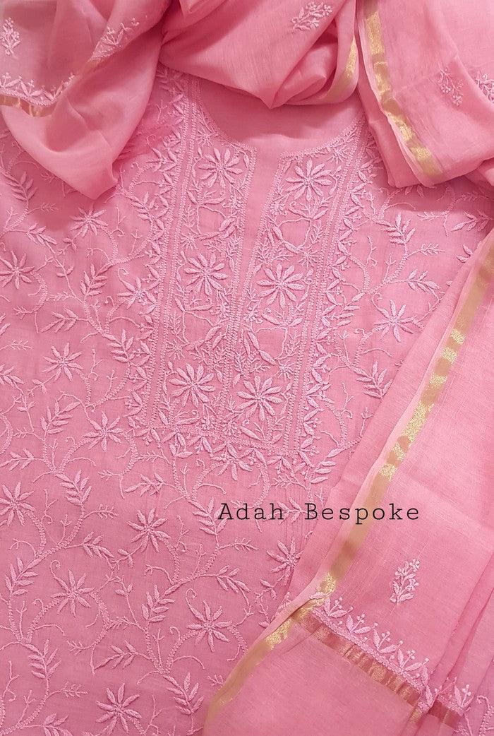 Chikankari Mul Chanderi Suit - Adah Chikankari