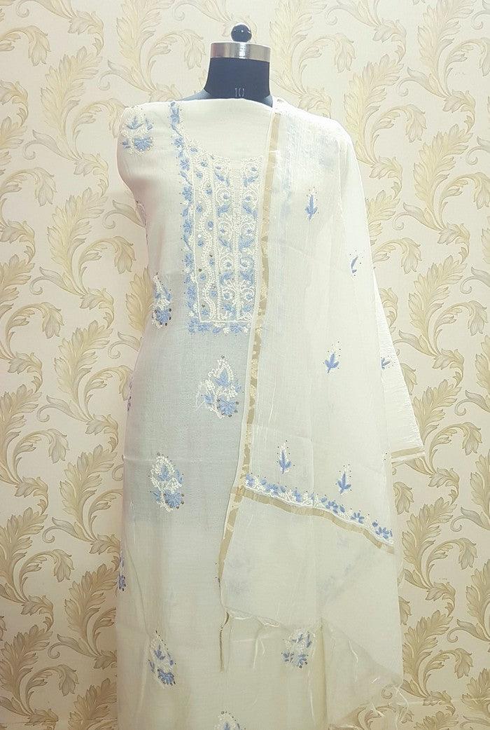 Chikankari Mul Chanderi Designer Suit - Adah Chikankari