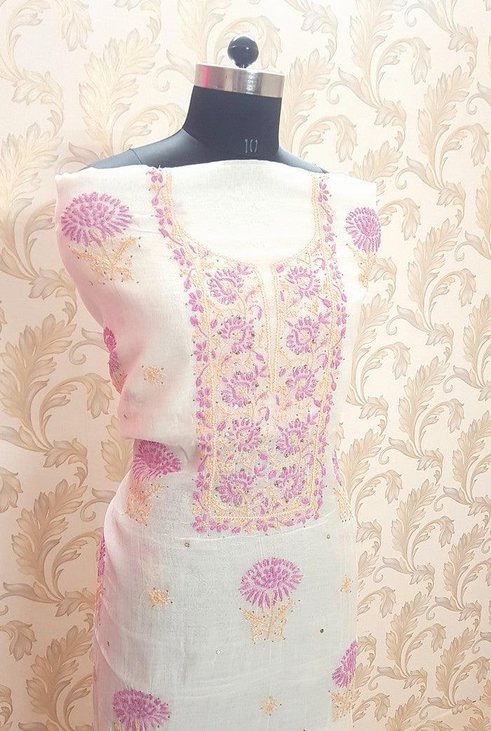 Chikankari Mul Chanderi Designer Suit - Adah Chikankari