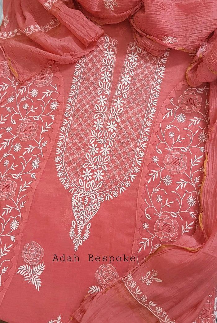 Chikankari Mul Chanderi Suit - Adah Chikankari
