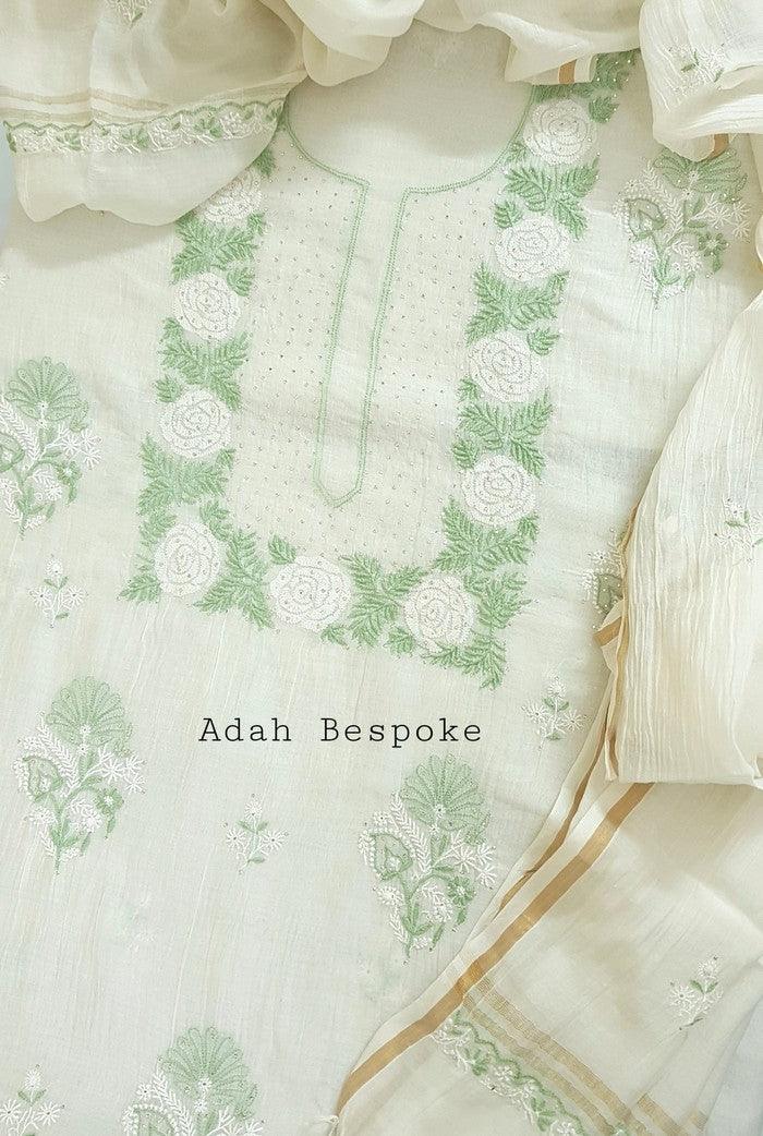 Chikankari Mul Chanderi Suit - Adah Chikankari