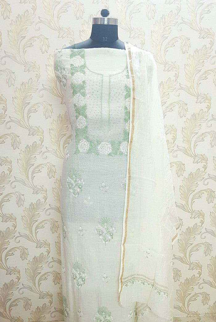 Chikankari Mul Chanderi Suit - Adah Chikankari