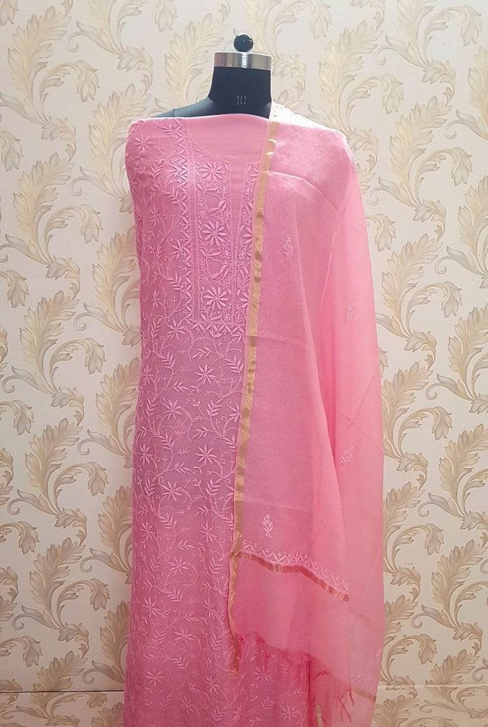 Chikankari Mul Chanderi Suit - Adah Chikankari