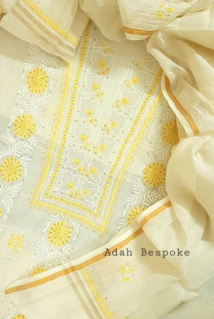 Chikankari Mul Chanderi Designer Suit - Adah Chikankari
