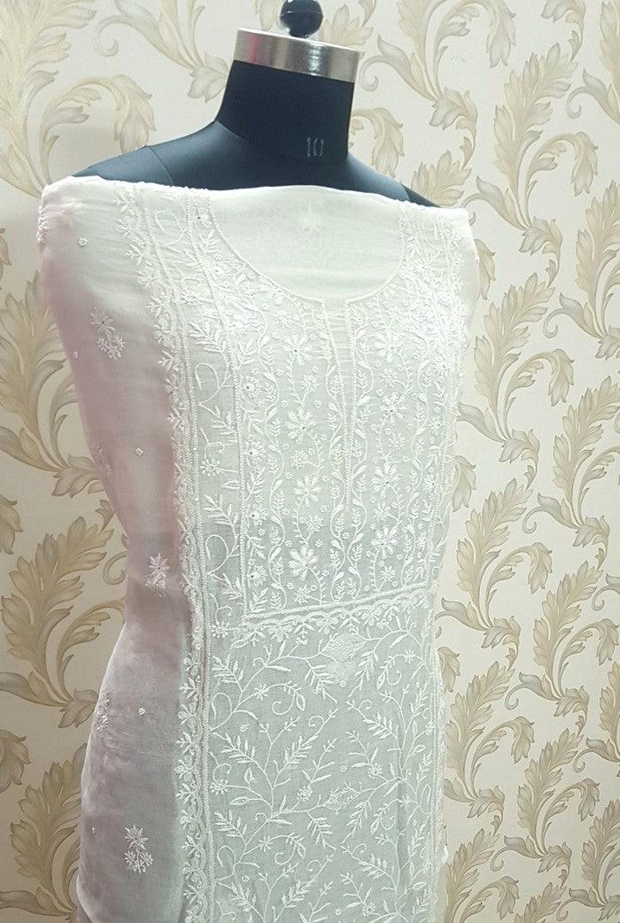 Chikankari Mul Chanderi Suit ( Pearl Work ) - Adah Chikankari