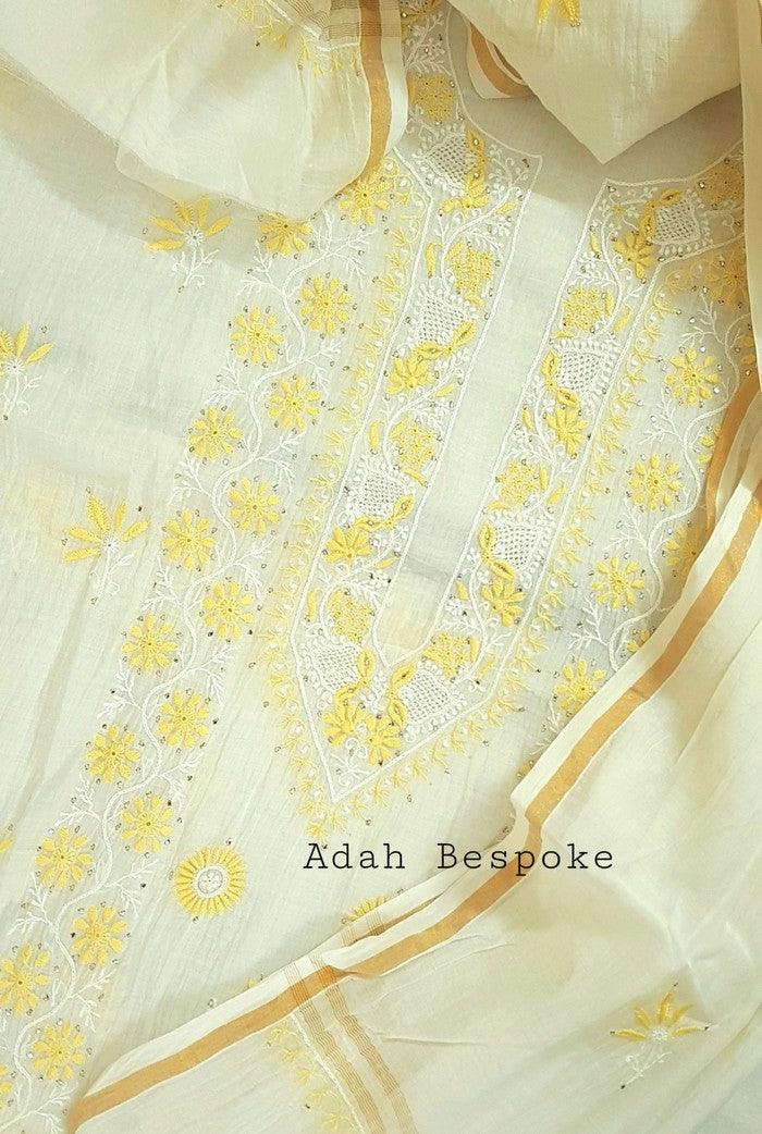 Chikankari Mul Chanderi Designer Suit - Adah Chikankari