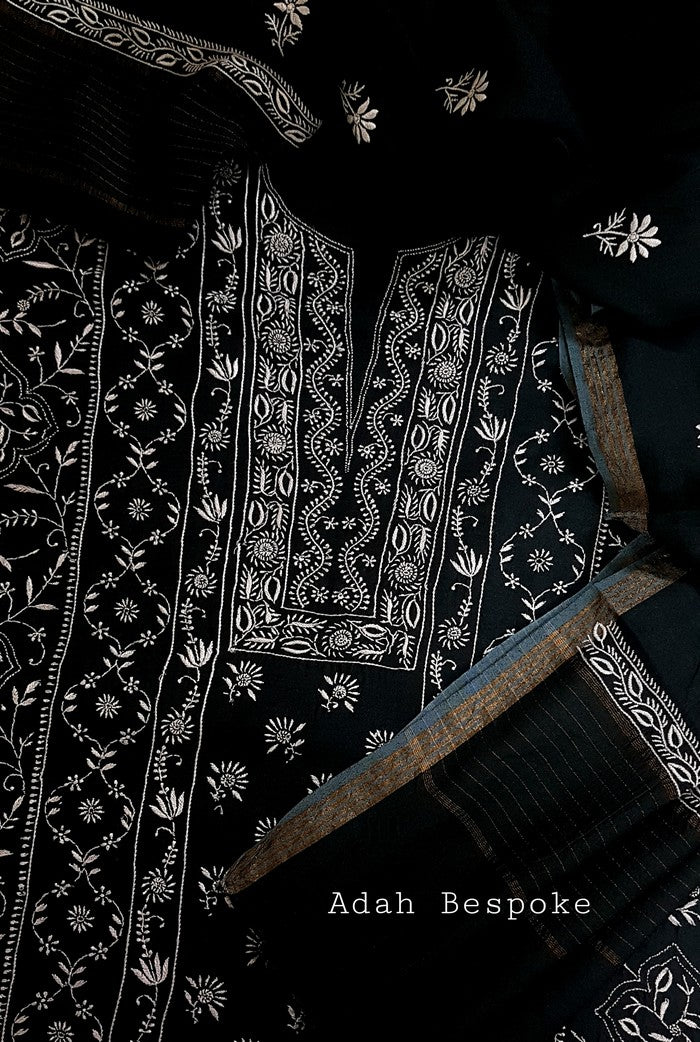 Chikankari Moonga Silk Set ( Do Taar )