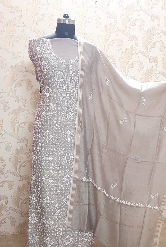 Chikankari Moonga Silk Set ( Do Taar )