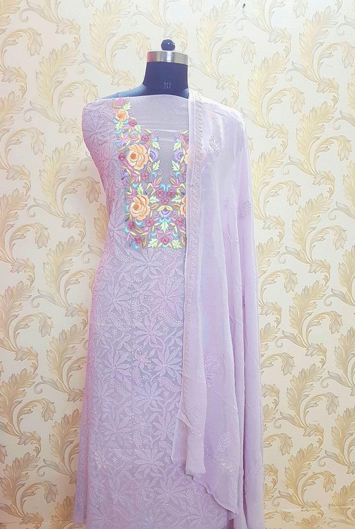 Chikankari Georgette Suit ( Parsi Work ) - Adah Chikankari