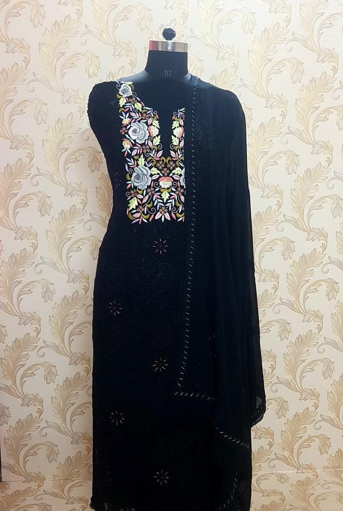 Chikankari Georgette Suit ( Parsi Work ) - Adah Chikankari