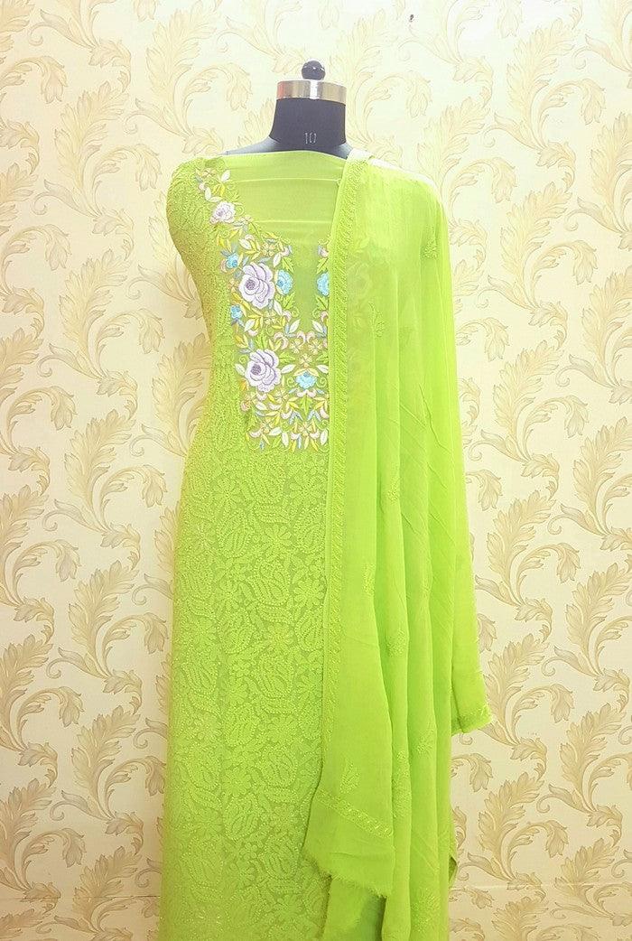 Chikankari Georgette Suit ( Parsi Work ) - Adah Chikankari