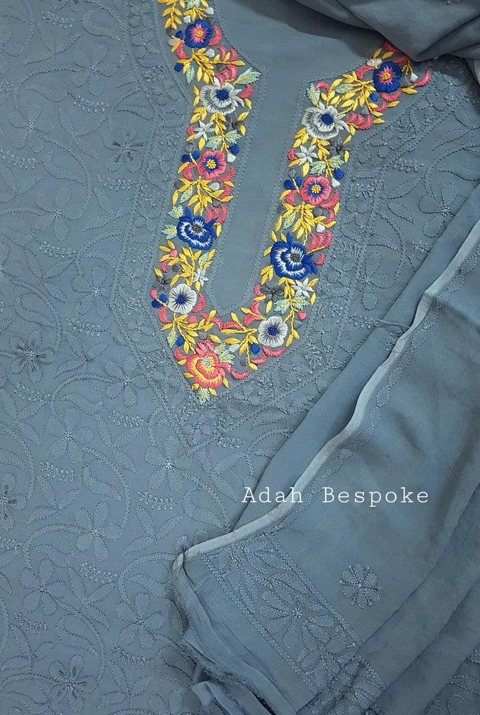 Chikankari Georgette Suit ( Parsi Work ) - Adah Chikankari