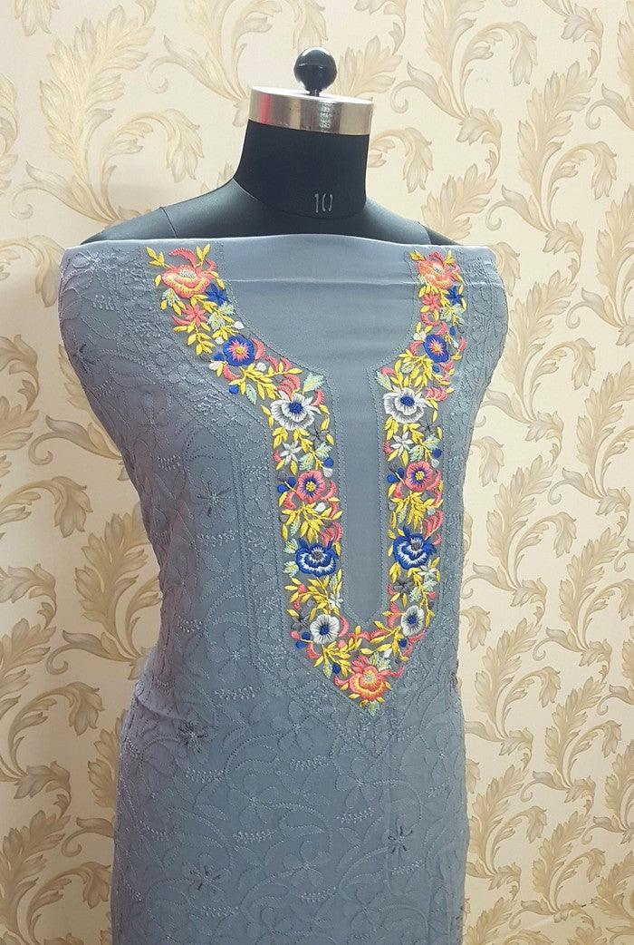 Chikankari Georgette Suit ( Parsi Work ) - Adah Chikankari