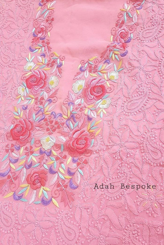 Chikankari Georgette Suit ( Parsi Work ) - Adah Chikankari