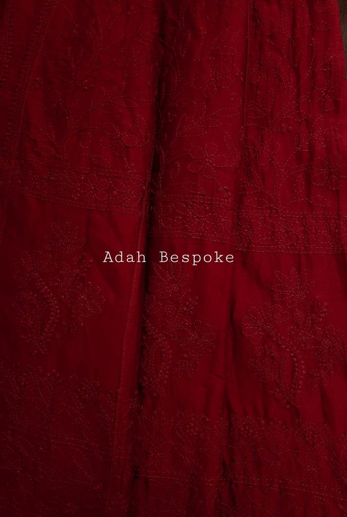 Chikankari Chanderi Silk Anarkali ( Semi Stitched ) - Adah Chikankari