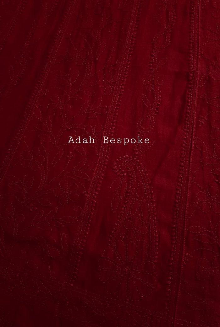 Chikankari Chanderi Silk Anarkali ( Semi Stitched ) - Adah Chikankari