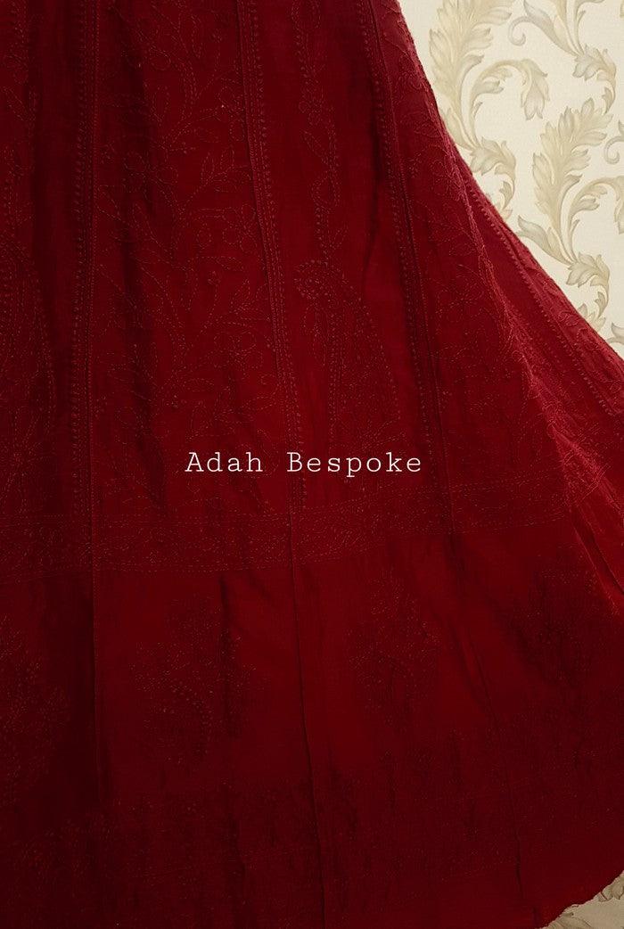Chikankari Chanderi Silk Anarkali ( Semi Stitched ) - Adah Chikankari