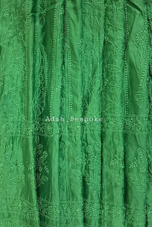 Chikankari Chanderi Silk Anarkali ( Semi Stitched ) - Adah Chikankari