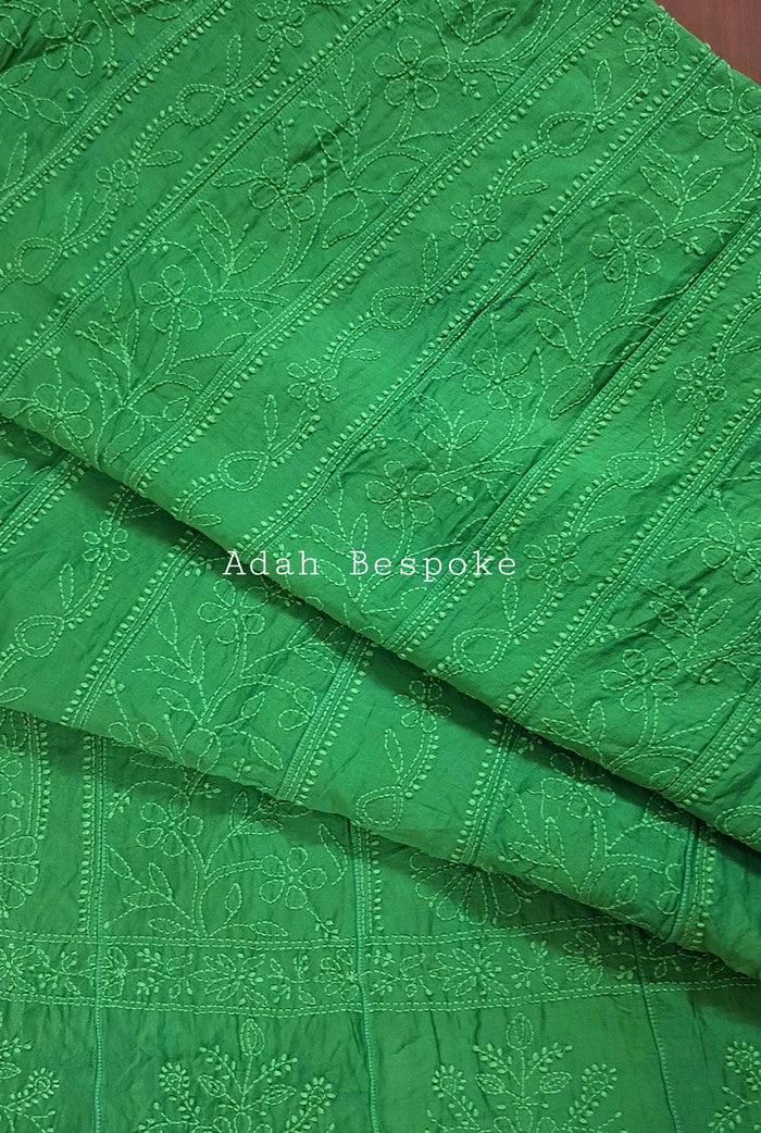 Chikankari Chanderi Silk Anarkali ( Semi Stitched ) - Adah Chikankari