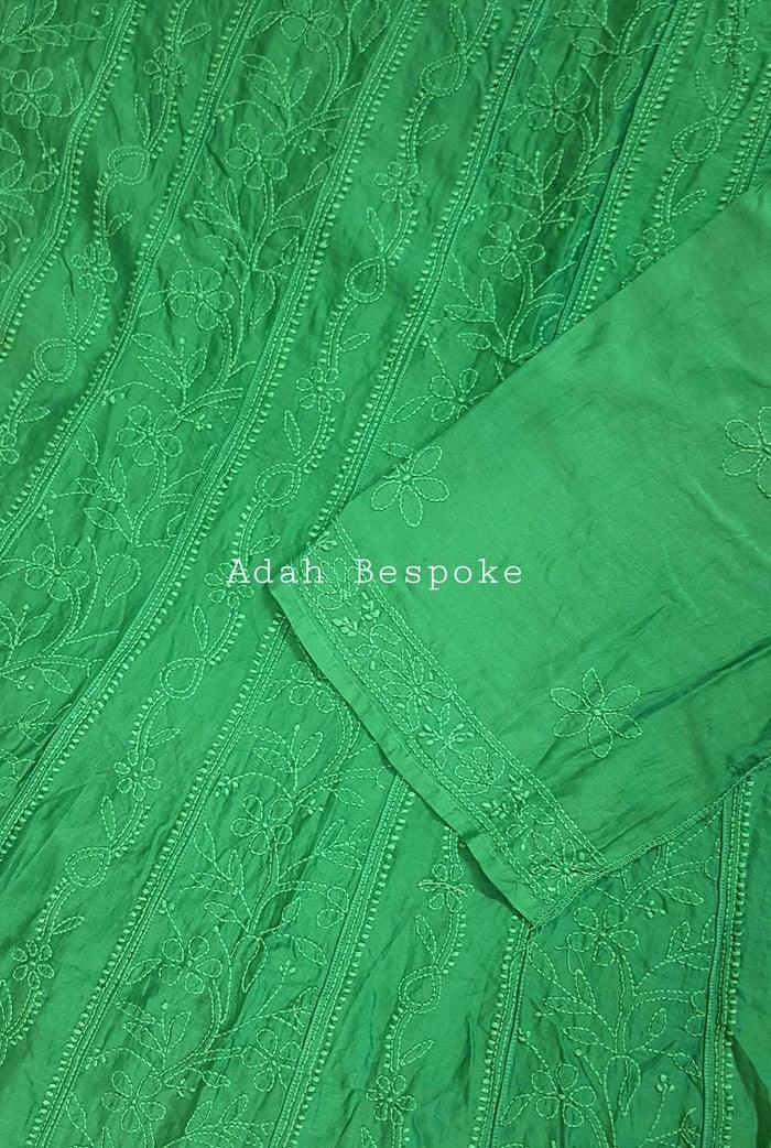 Chikankari Chanderi Silk Anarkali ( Semi Stitched ) - Adah Chikankari