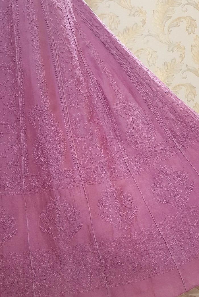 Chikankari Chanderi Silk Anarkali ( Semi Stitched ) - Adah Chikankari