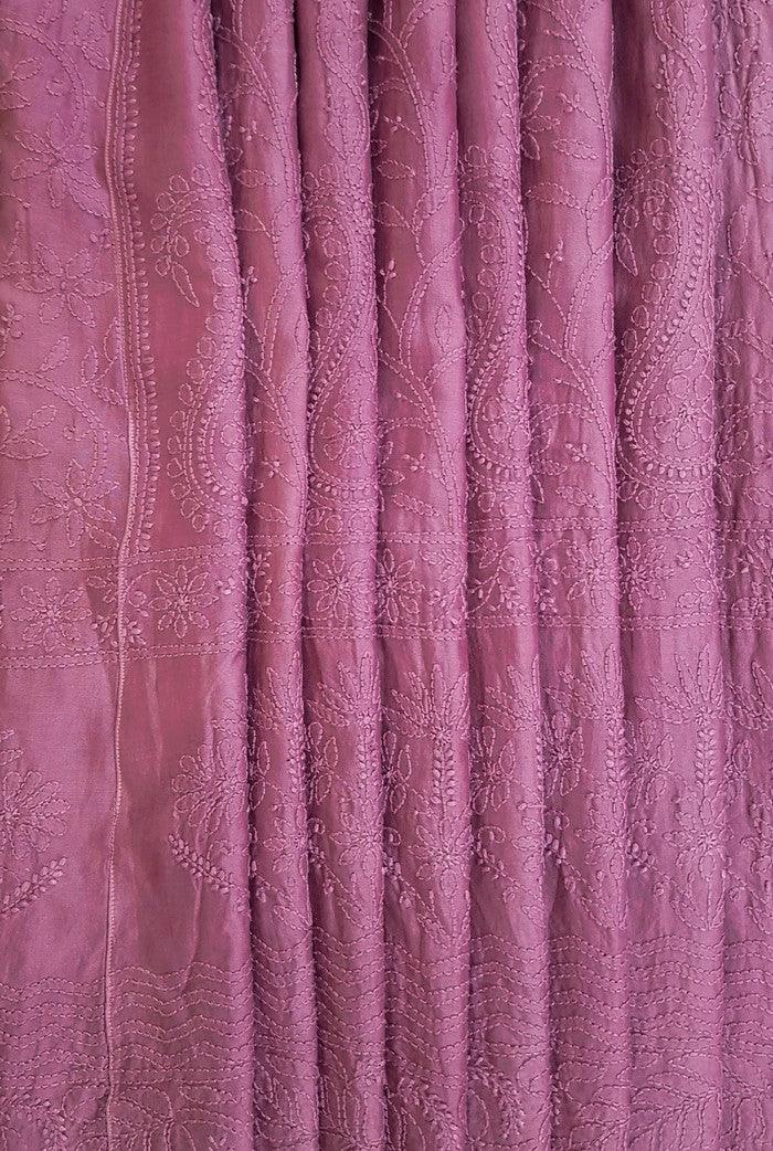 Chikankari Chanderi Silk Anarkali ( Semi Stitched ) - Adah Chikankari