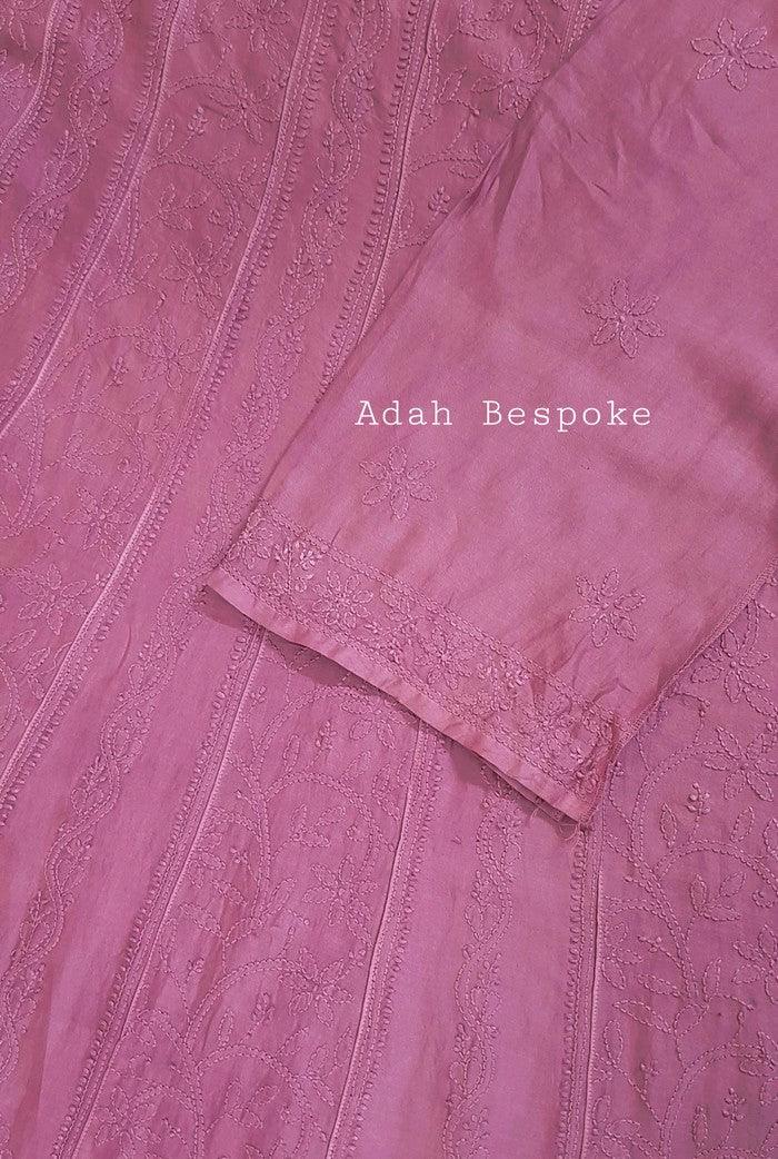 Chikankari Chanderi Silk Anarkali ( Semi Stitched ) - Adah Chikankari