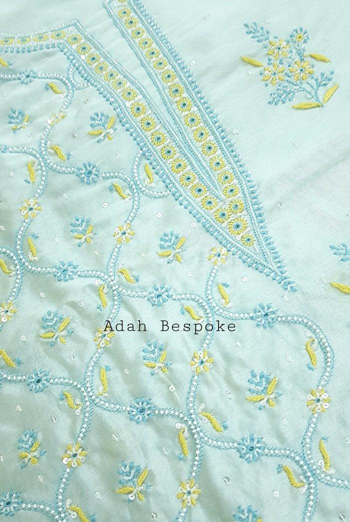 Chikankari Chanderi Designer Suit ( Pearl Work ) - Adah Chikankari